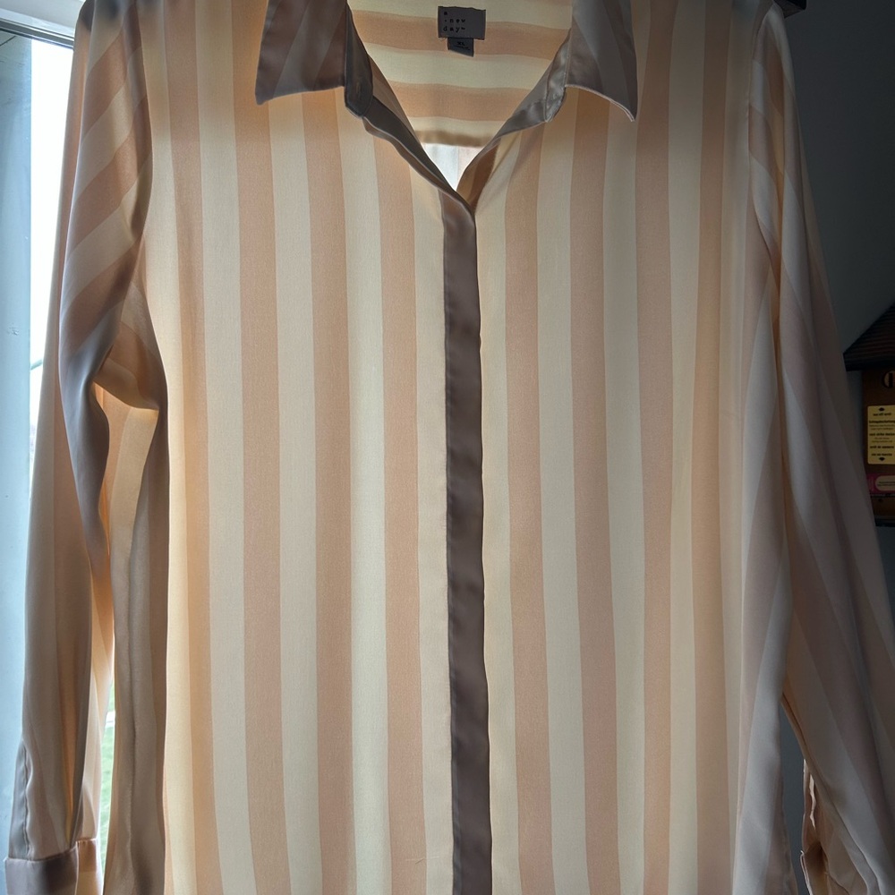 a new day Cream and Tan Striped Blouse